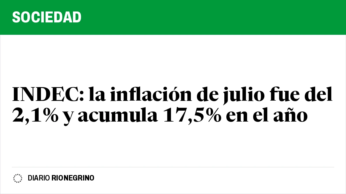 Placa de Rionegrino: INDEC: la inflación de julio fue del 2,1% y acumula 17,5% en el año